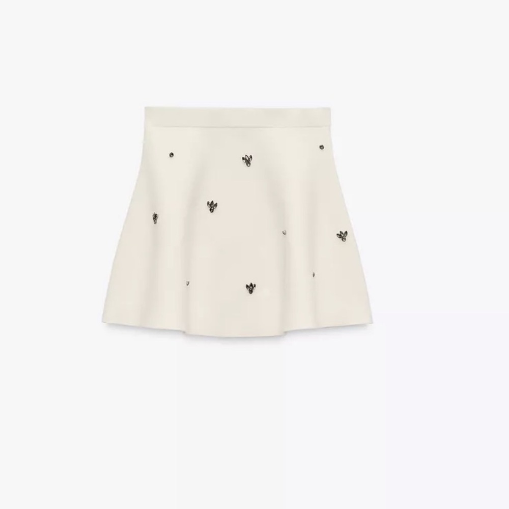 Zara Jewel Bead Knit Skirt Cream Size L